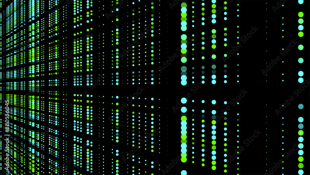 Poster digital vector green matrix. futuristic dots background. cyber texture with particles different size