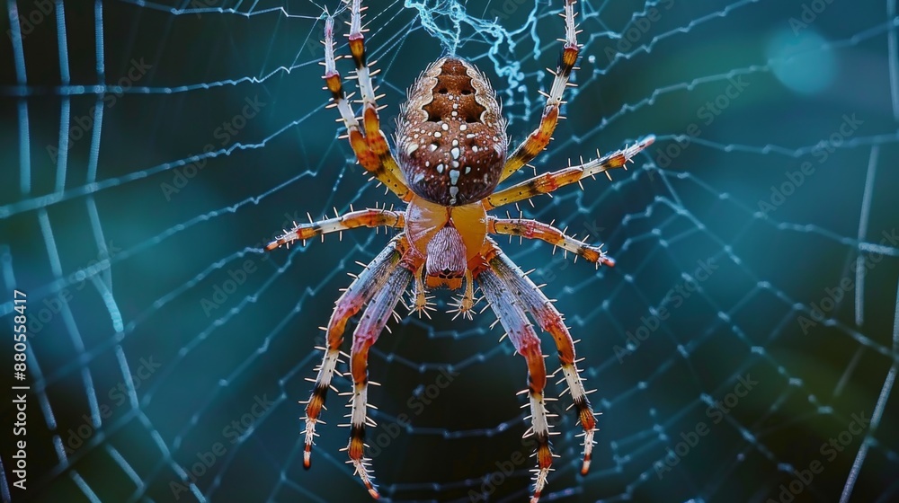 Poster A macro shot of a spider weaving its intricate web.