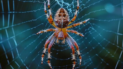A macro shot of a spider weaving its intricate web.