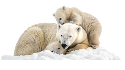 Family of polar bear isolated on a transparent background, PNG 