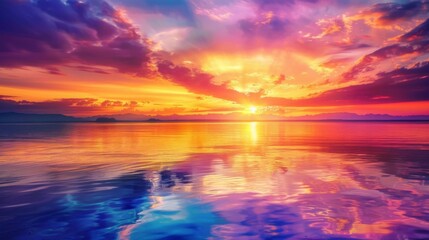 Obraz premium A majestic sunset with vibrant colors painting the evening sky.