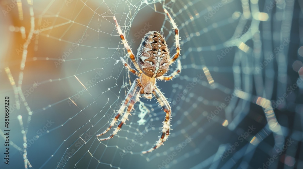 Poster A macro shot of a spider weaving its intricate web.
