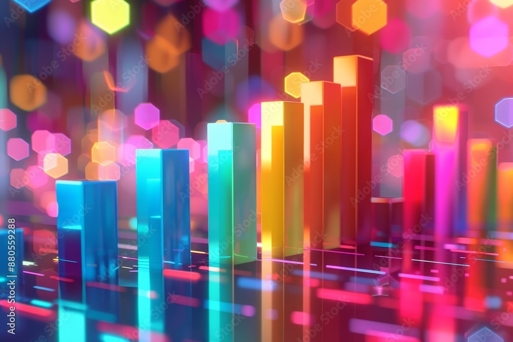 Poster vibrant bar graph depicting business data growth on abstract 3d render with bokeh effect