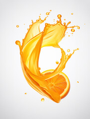 Orange juice splash with orange on white background, GenerativeAI