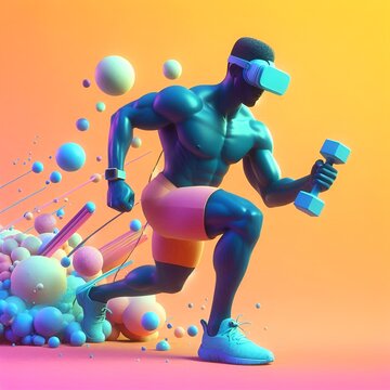 3d render of a man exercising Dumbels in Metaverse 