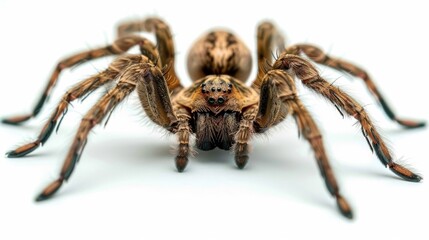 Fototapeta premium Spider in Brown on White Background. Natural Colours of Wild Animal