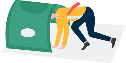 Businessman looking for business opportunities under money


