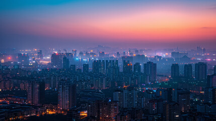 Obraz premium Sunrise Over Iconic City Skylines - Panoramic View