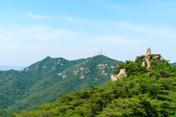 Scenic view of Mt.Gwanaksan against sky