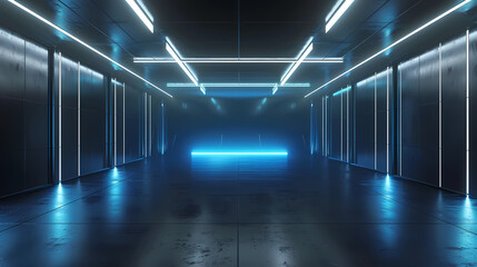 Neon lights illuminate the room