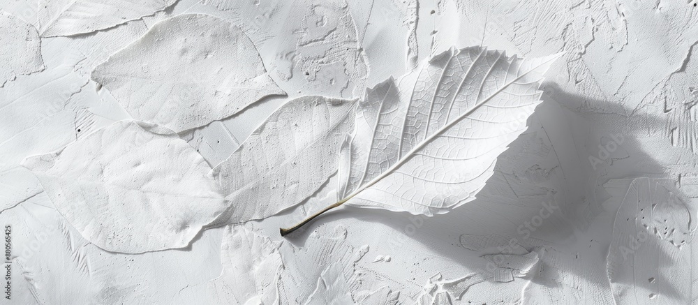 Aufkleber Create a lifelike leaf shadow overlay on a white textured background perfect for product displays backdrops and mockups requiring copy space image