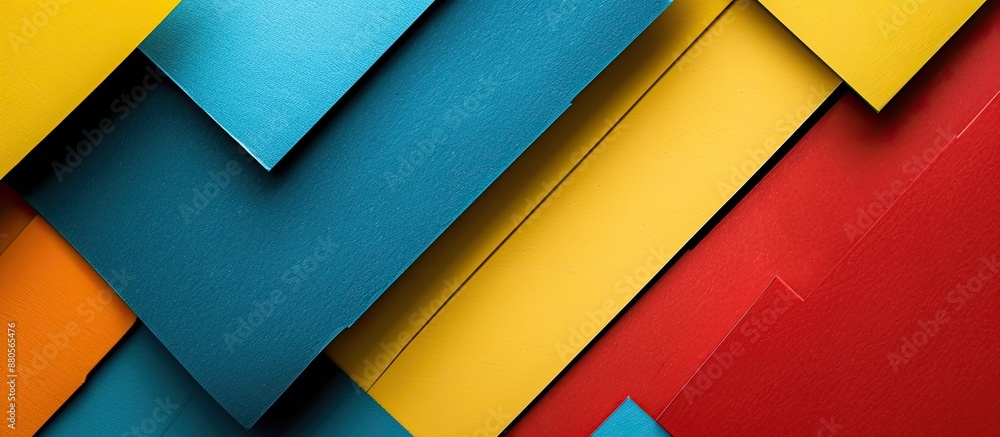 Aufkleber Background of colored cardboards in shades of blue yellow and red with space for an image Horizontal orientation. copy space available