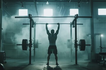 athletic guy lifting weights in the gym, featuring soft, diffused lighting and clean, fitness training personal trainer. Focus and determination in weight loss and body building. 
