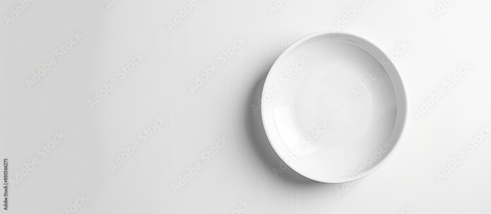 Poster White background with empty ceramic plate copy space image