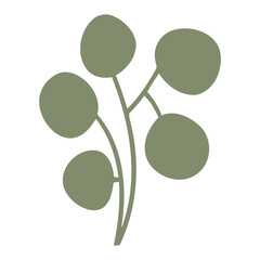 A simple green abstract plant or tree with five rounded leaves or shapes