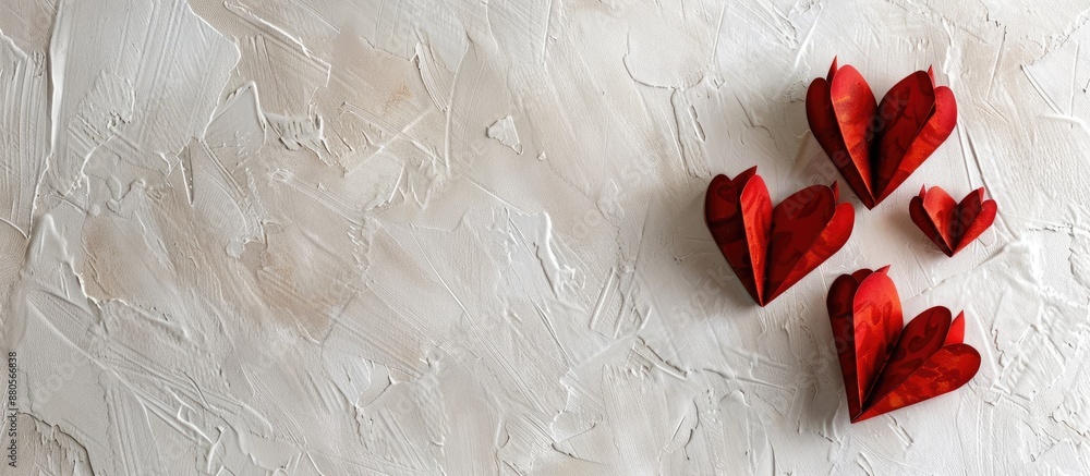 Fototapete Valentine s Day themed image with red paper hearts on a background designed for adding text or other elements with copy space