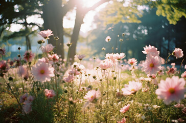 Obraz premium Blooming Meadow with Pink and White Flowers