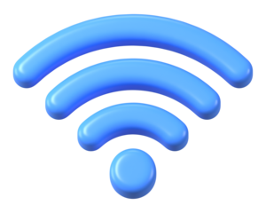 Blue wifi png icon sticker, 3D rendering, transparent background