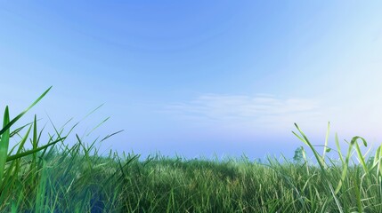 Fototapeta premium Grassy Field With Blue Sky