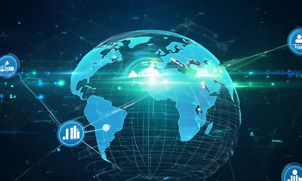 Visual content concept. Social networking services. Stream video. Global communication network