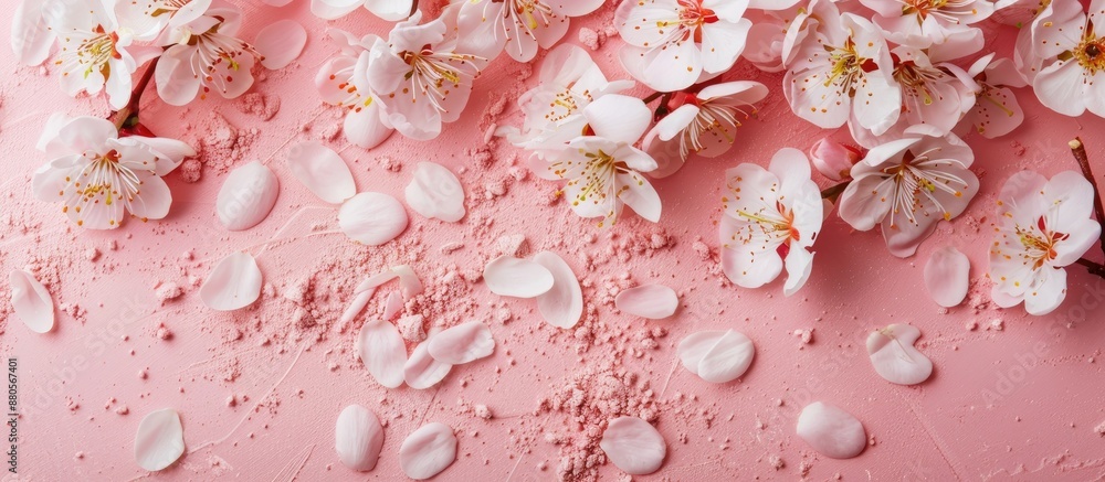 Aufkleber Top view of apricot flowers on a pink surface with copy space image