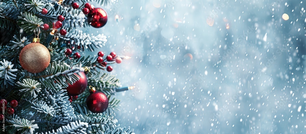Aufkleber a christmas tree adorned with ornaments is set against a snowy backdrop creating a festive ambiance 