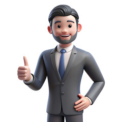 3d Illustration of a man in business outfit giving thumps up
