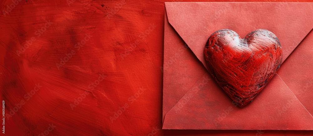Fototapete Valentine concept with a heart on a red envelope creating a romantic copy space image