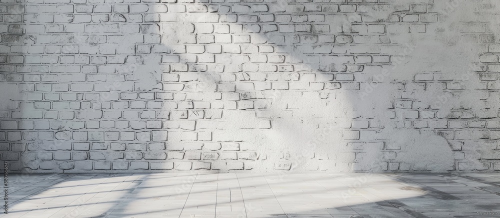 Poster interior featuring a gray brick wall with a white backdrop ideal for displaying images with copy spa