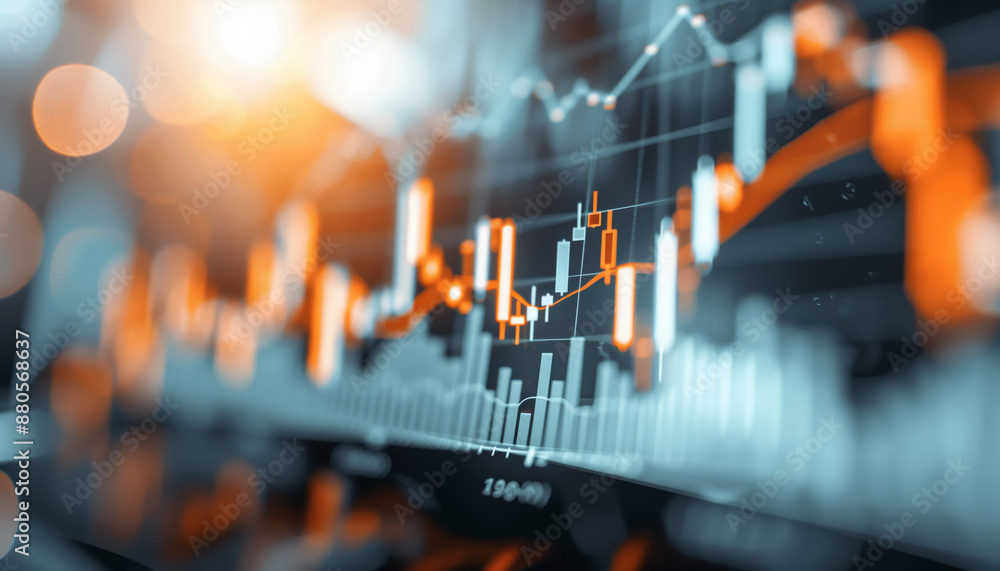 Aufkleber abstract financial data visualization with glowing graphs and charts representing stock market trend