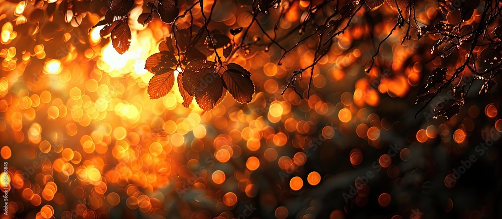 Poster a natural background featuring orange bokeh illuminated by tree shade with copy space image