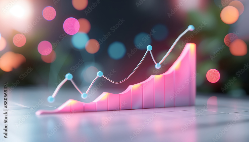 Poster colorful abstract representation of business growth chart with rising line graph on vibrant bokeh ba
