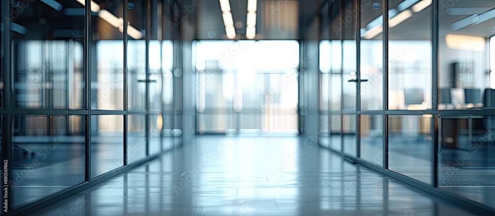 Aufkleber Copy space image of a blurred abstract view in an empty office with glass windows for background