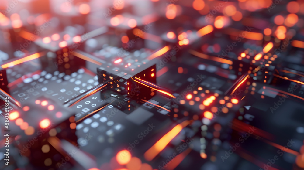 Poster futuristic digital circuit board with glowing connections and intricate pathways, representing advan