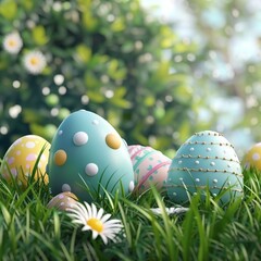 Fototapeta premium Colorful Easter Eggs in Grass