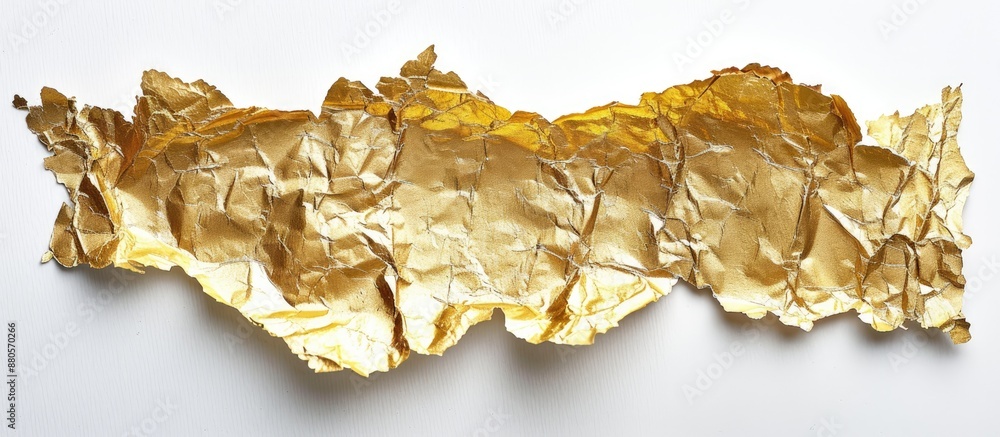 Aufkleber White background showing a torn empty crumbled gold paper piece with copy space image