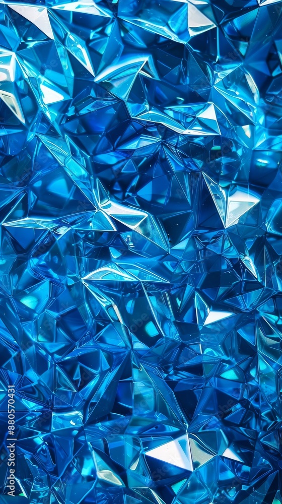 Poster abstract background with blue crystals forming a geometric pattern, reflecting light and creating a 