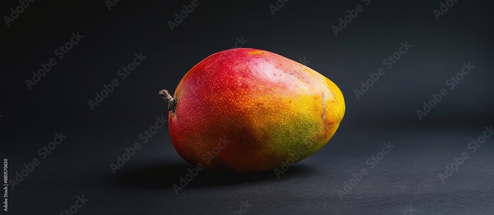 Poster black background showcasing a ripe mango with ample copy space image available