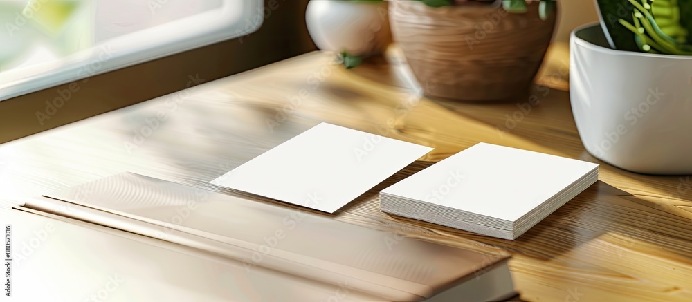 Poster business cards with blank copy space image resting on a desk