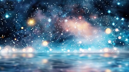 Stunning cosmic scene featuring a starry sky over a tranquil and reflective ocean surface, capturing the beauty of space and tranquility of water.