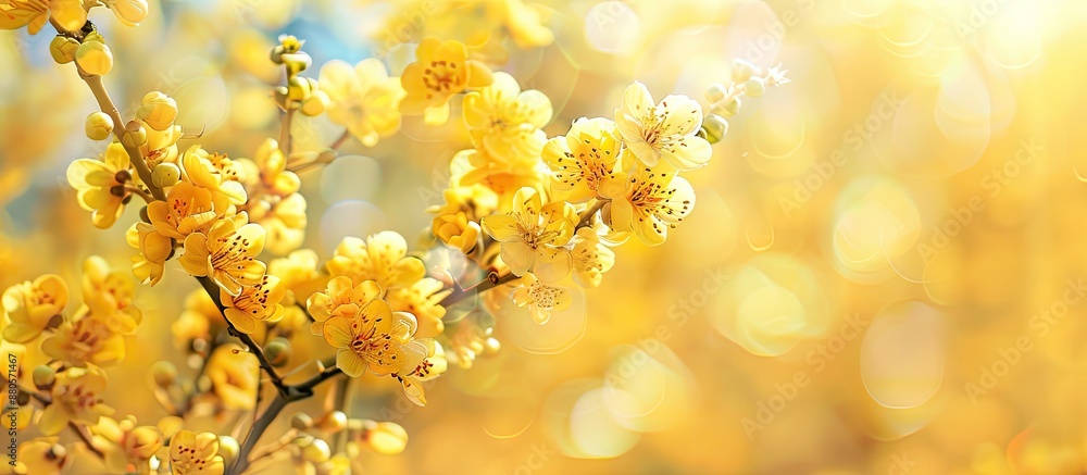 Aufkleber close up yellow flowers with a blurred background in a copy space image