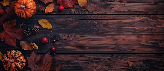 Wooden background with a business workplace concept incorporating a happy Thanksgiving theme ideal for a copy space image