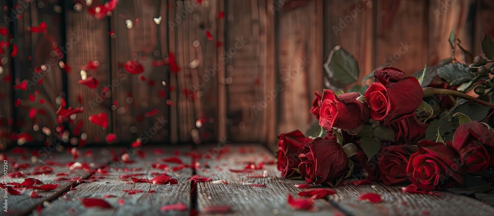 Poster valentine s day theme showcased on a wooden backdrop with ample copy space image available
