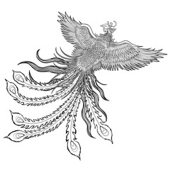 Ancient phoenix bird png sticker, Chinese mythical creature illustration, transparent background
