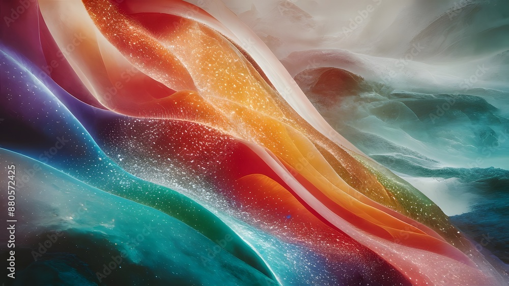 Wall mural dreamy wallpaper with flowing colorful gradients sparkling points and misty textures representing a 