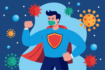 The immune system. A strong man fights viruses.