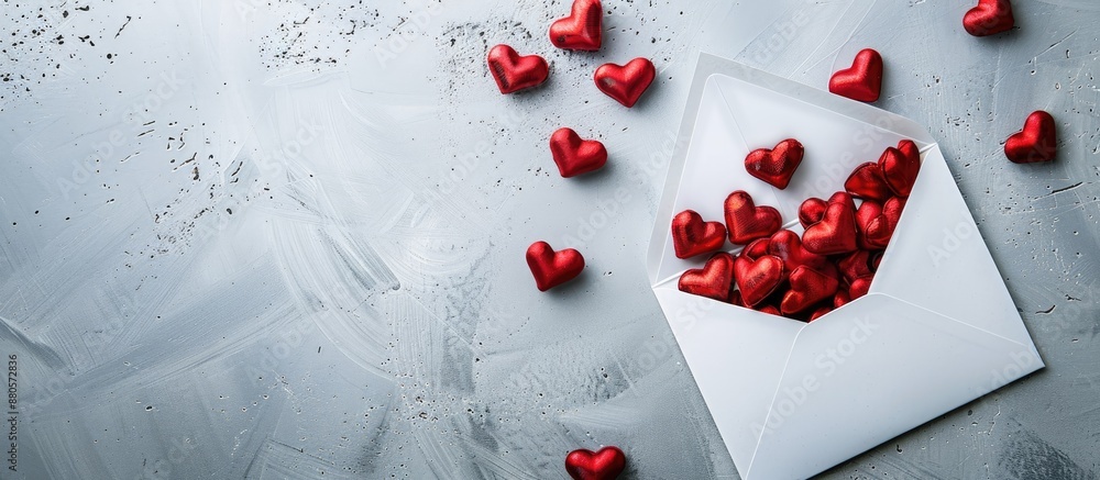 Aufkleber A spill of red hearts from a white envelope adding a touch of emotion to the copy space image