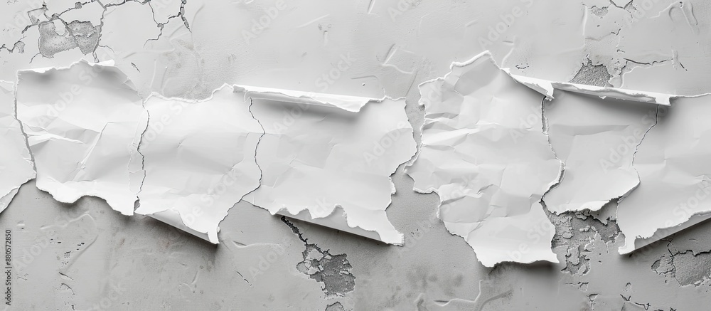 Poster Assorted ripped paper pieces with a white color on a neutral gray backdrop with copy space image available