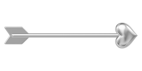 Silver heart arrow png 3D element, transparent background