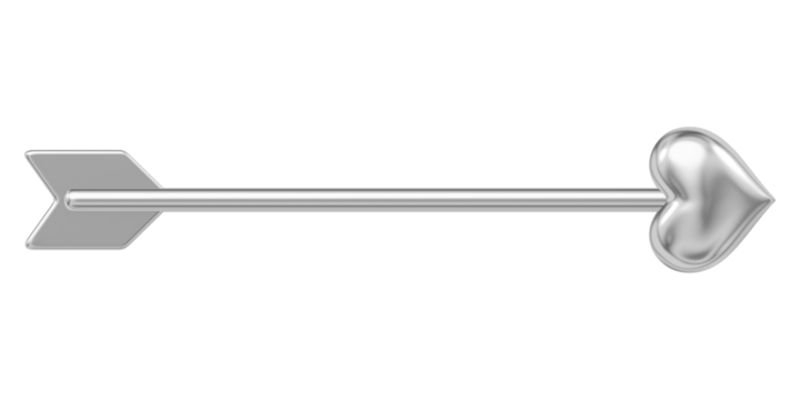 Silver heart arrow png 3D element, transparent background